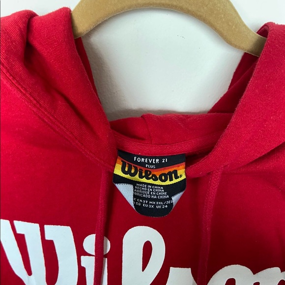 Wilson x Forever 21 Red Cropped Hoodie with Pink Stripes - Picture 3 of 4